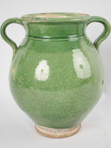 Antique French confit pot w/ green glaze 13"