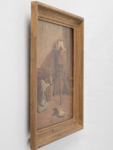 Antique French portrait of kittens watching a bird 18½" x  15¾"
