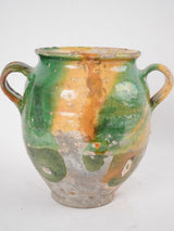 Antique French confit pot w/ yellow & green glaze 8¾"