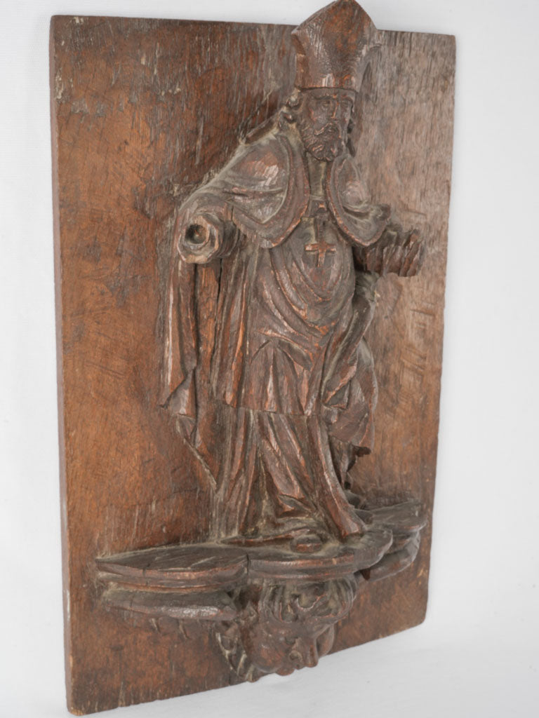 Distressed symbolic oak bishop statue