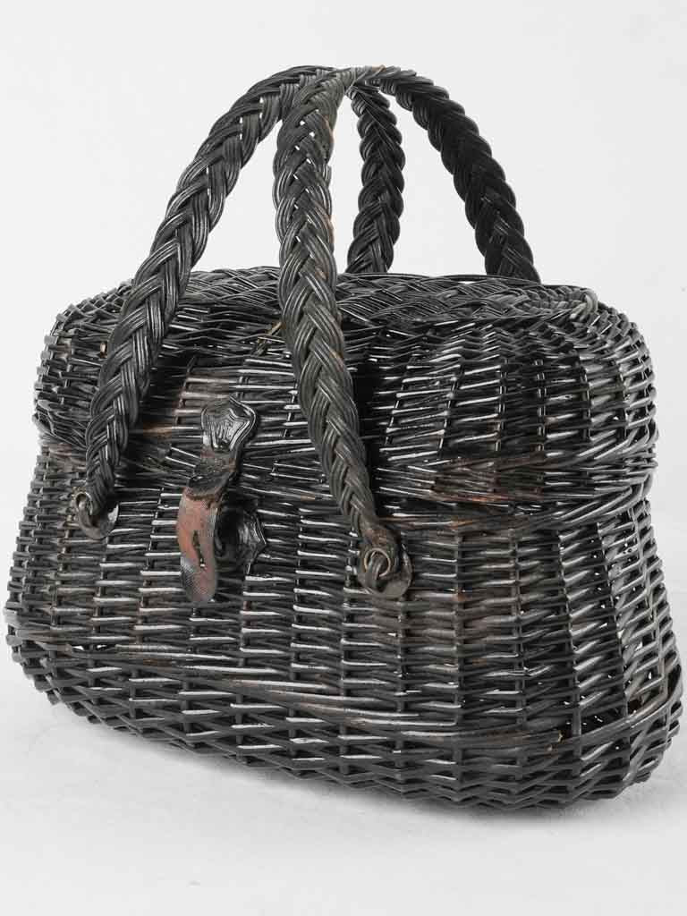 Late 19th century French market basket - black wicker 11"