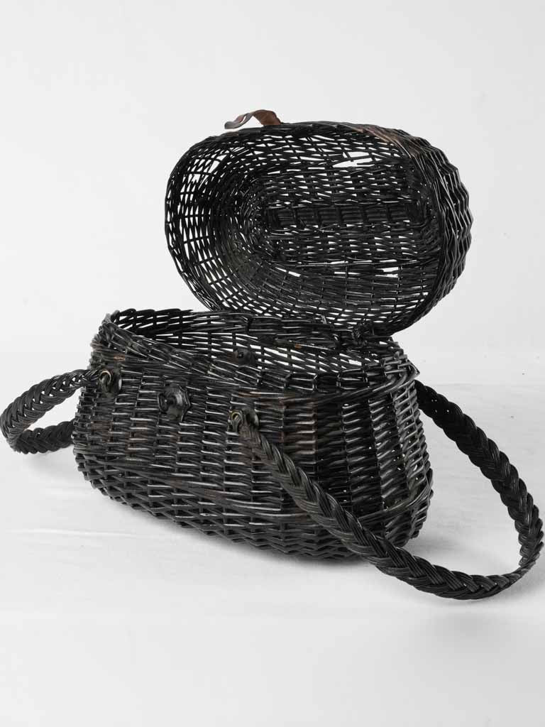 Late 19th century French market basket - black wicker 11"