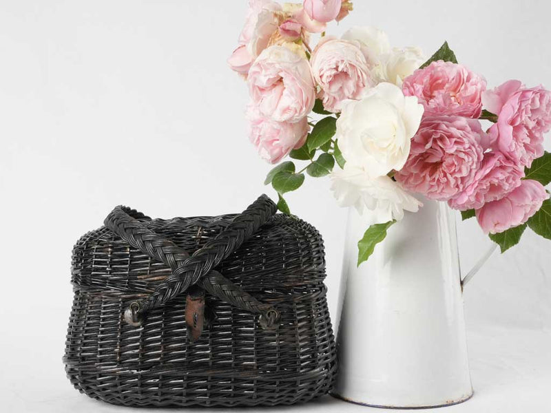 Late 19th century French market basket - black wicker 11"