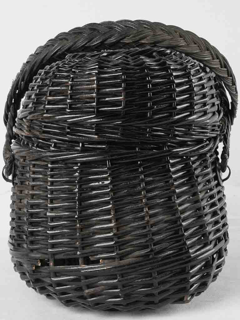 Late 19th century French market basket - black wicker 11"
