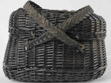 Late 19th century French market basket - black wicker 11"