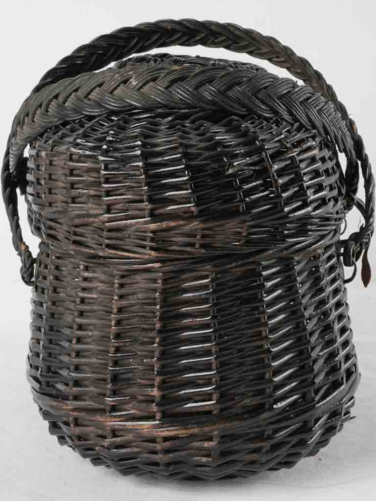 Late 19th century French market basket - black wicker 11"