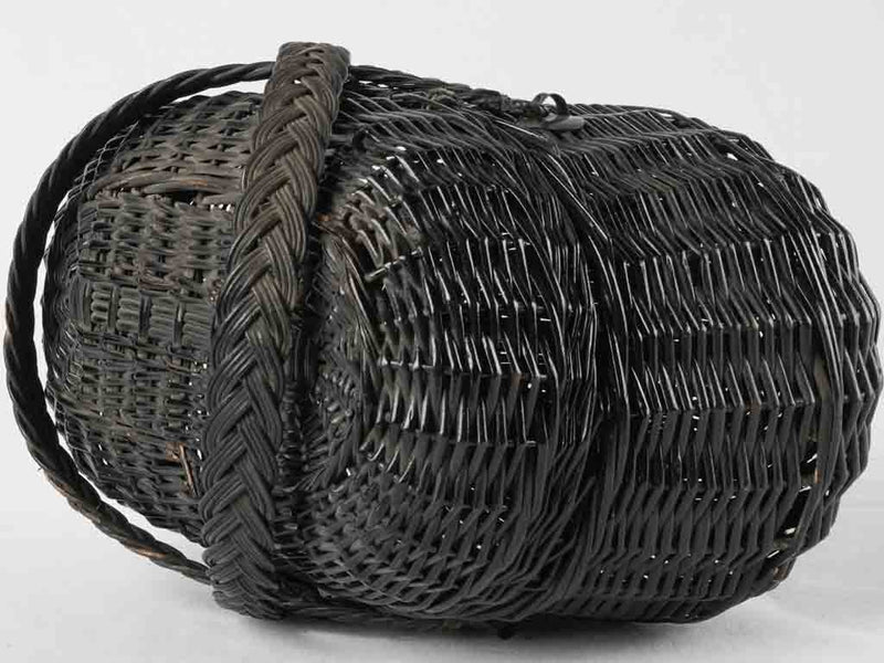 Late 19th century French market basket - black wicker 11"