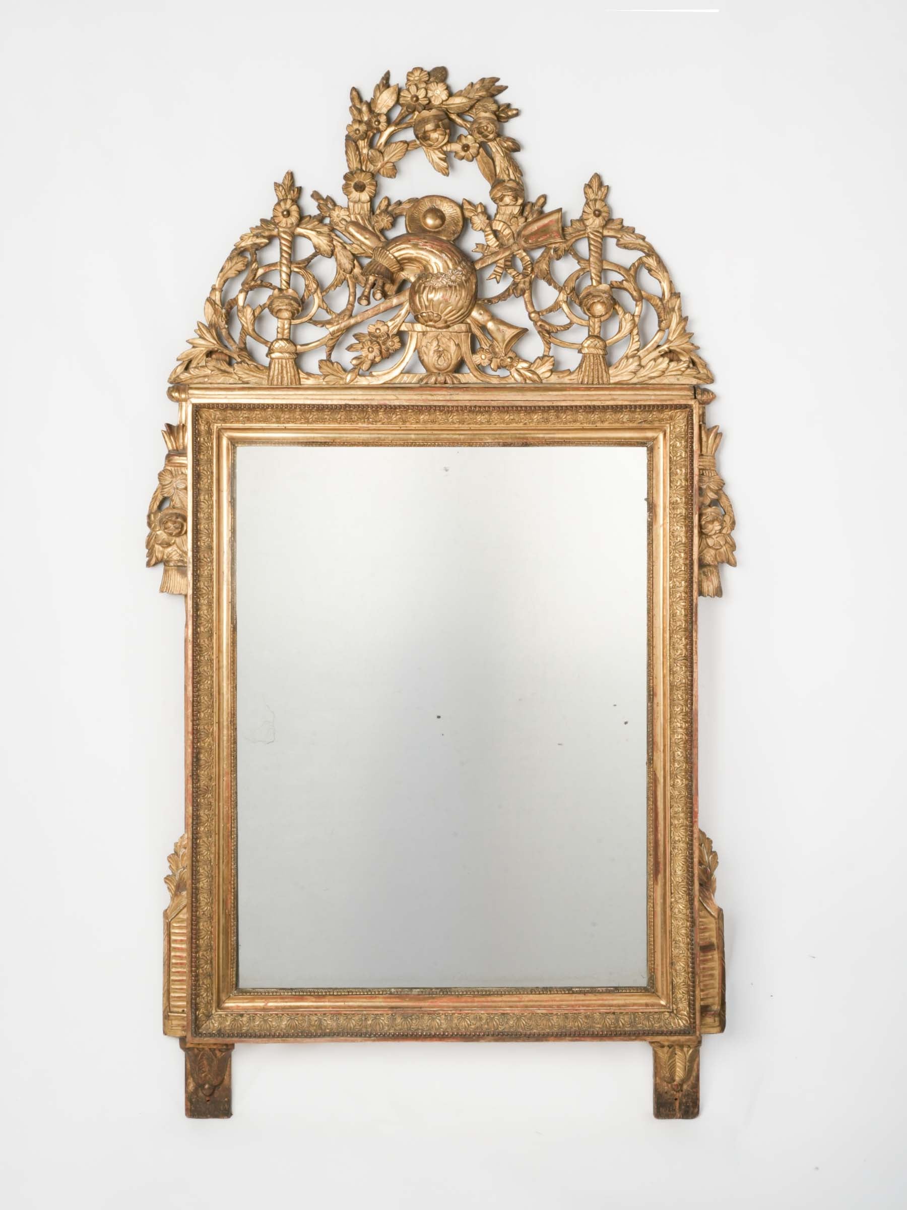 Superb Early 19th-Century French Giltwood Mirror w/ Openwork Crest & Original Mercury Plate - 72" -41¼"