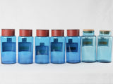 Collection of 7 blue glass French apothecary jars 9½"