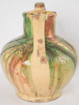 Antique French water pitcher - green / yellow & brown 9½"