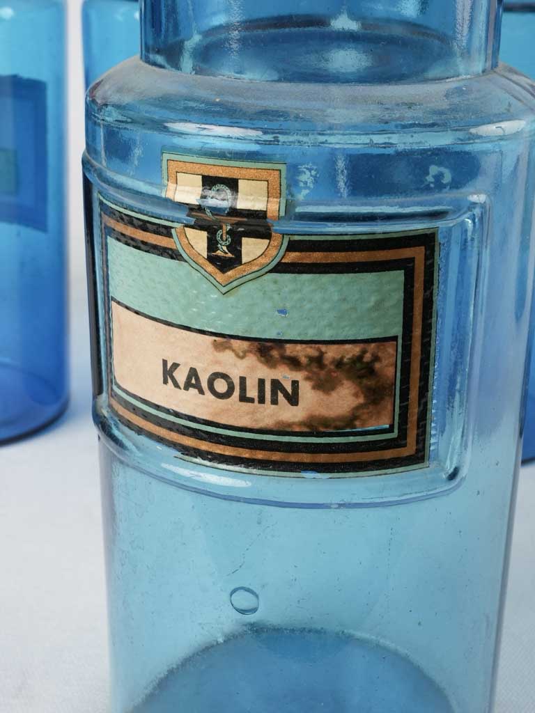 Collection of 7 blue glass French apothecary jars 9½"