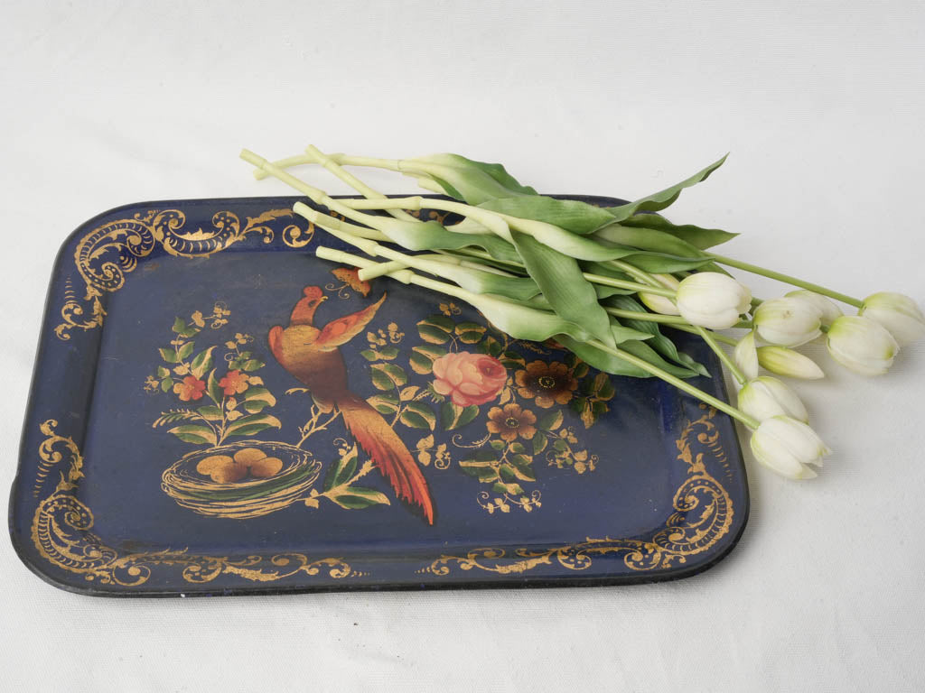 Exotic bird-decorated serving tray