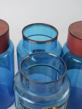 Collection of 7 blue glass French apothecary jars 9½"