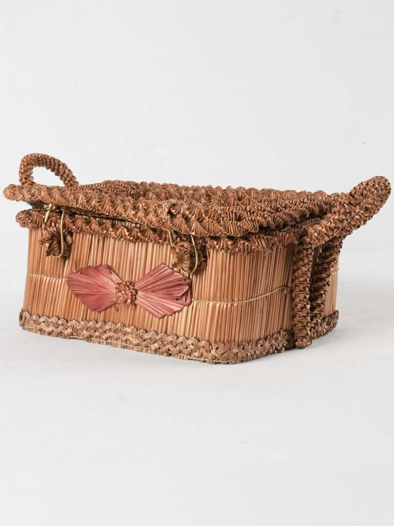 19th century straw & rattan box 11"