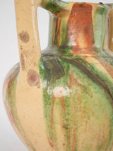 Antique French water pitcher - green / yellow & brown 9½"
