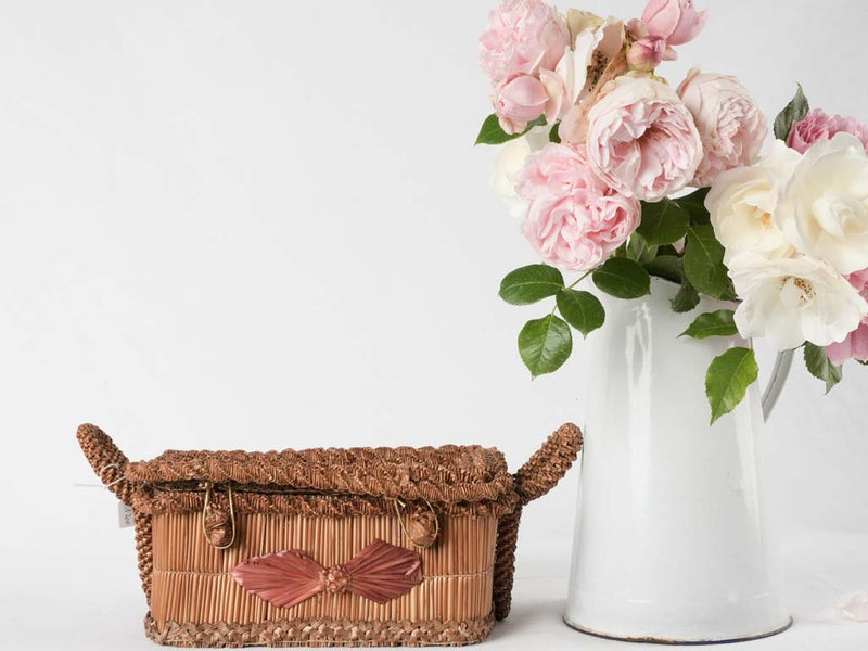 19th century straw & rattan box 11"