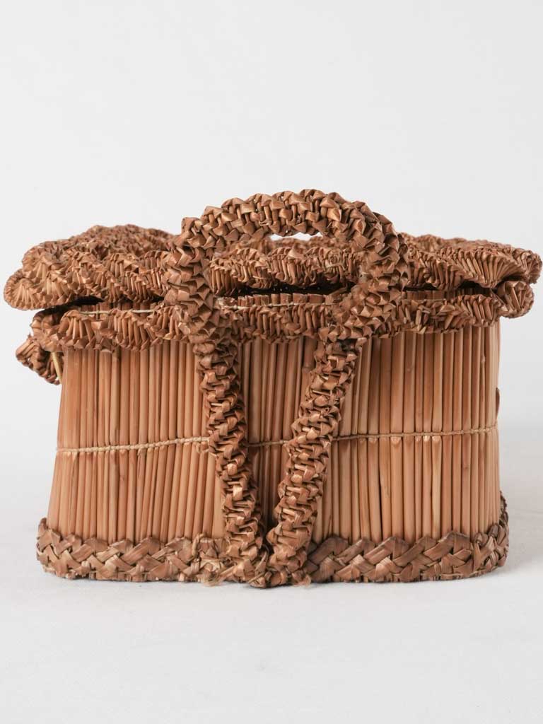 19th century straw & rattan box 11"
