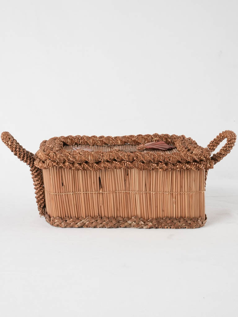 19th century straw & rattan box 11"