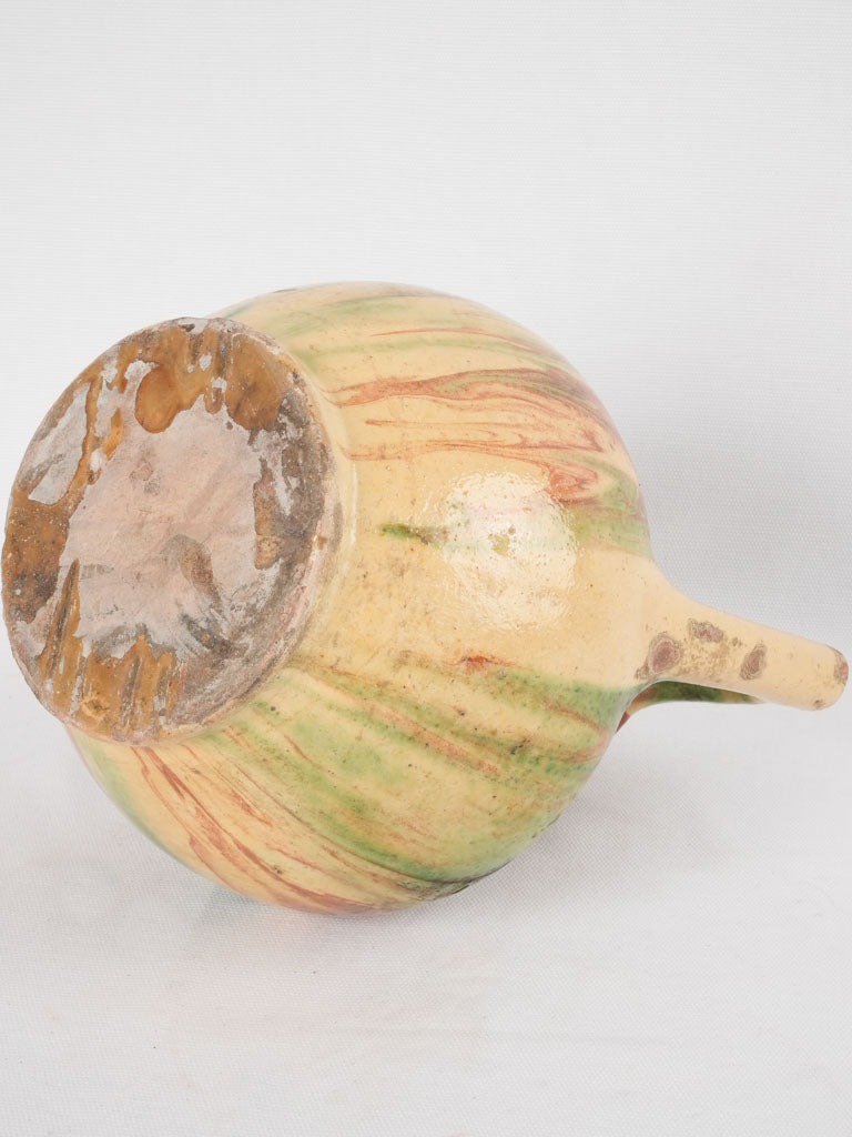 Antique French water pitcher - green / yellow & brown 9½"