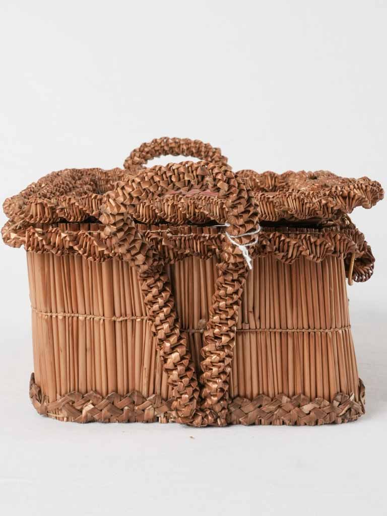 19th century straw & rattan box 11"