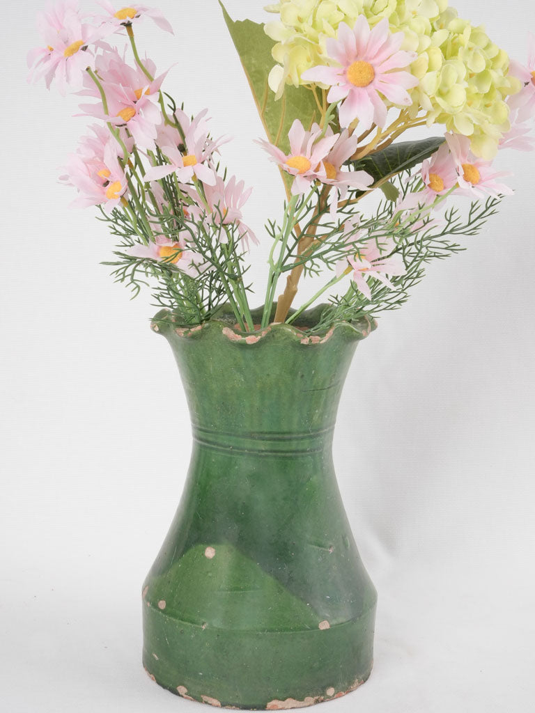 Antique vase from Castelnaudary w/ green glaze 10¾"
