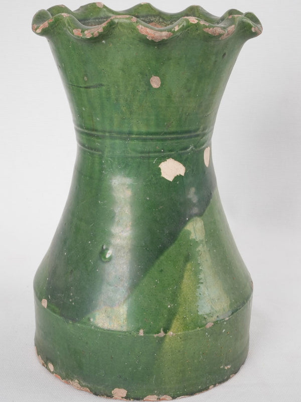 Antique vase from Castelnaudary w/ green glaze 10¾"