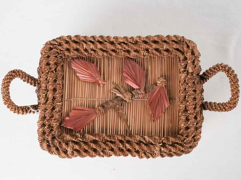 19th century straw & rattan box 11"