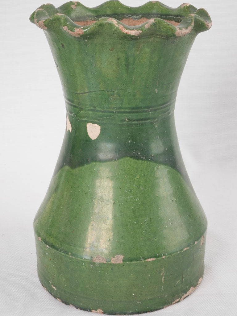 Antique vase from Castelnaudary w/ green glaze 10¾"
