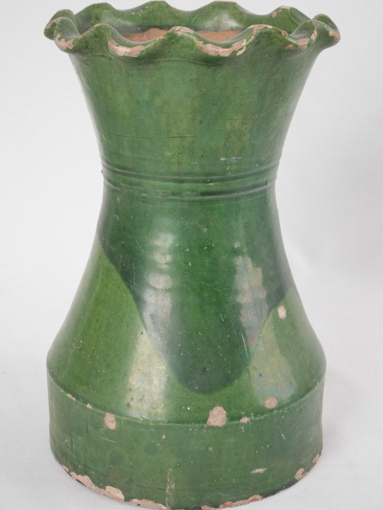 Antique vase from Castelnaudary w/ green glaze 10¾"