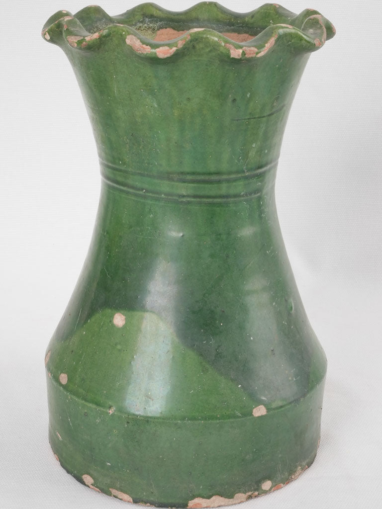 Antique vase from Castelnaudary w/ green glaze 10¾"