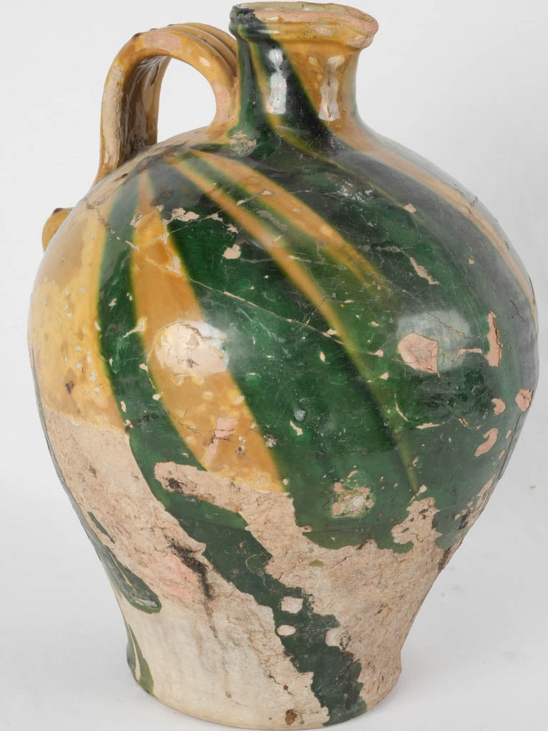 Antique French yellow-green plongeon pitcher