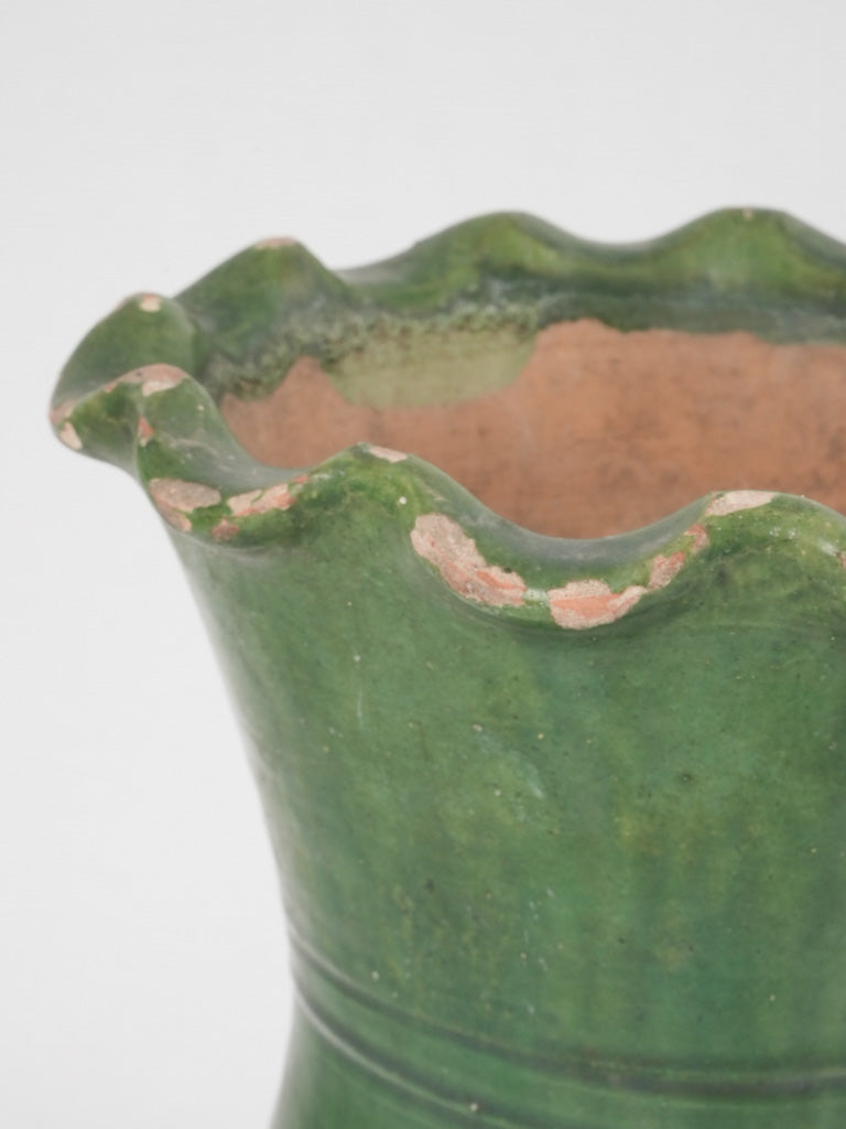 Antique vase from Castelnaudary w/ green glaze 10¾"