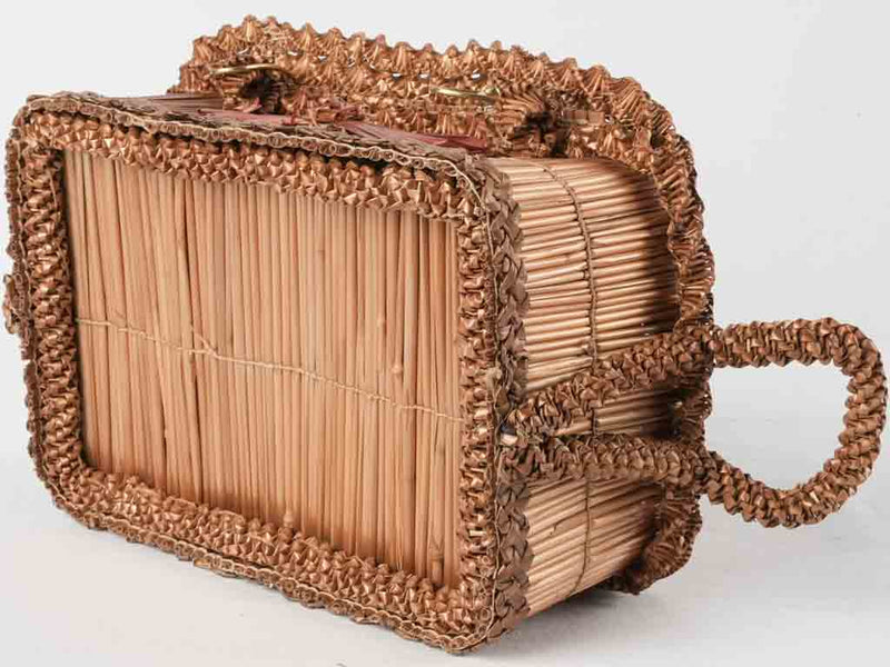19th century straw & rattan box 11"