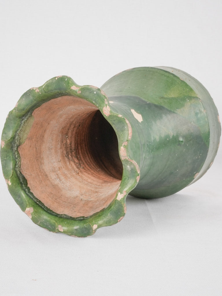 Antique vase from Castelnaudary w/ green glaze 10¾"