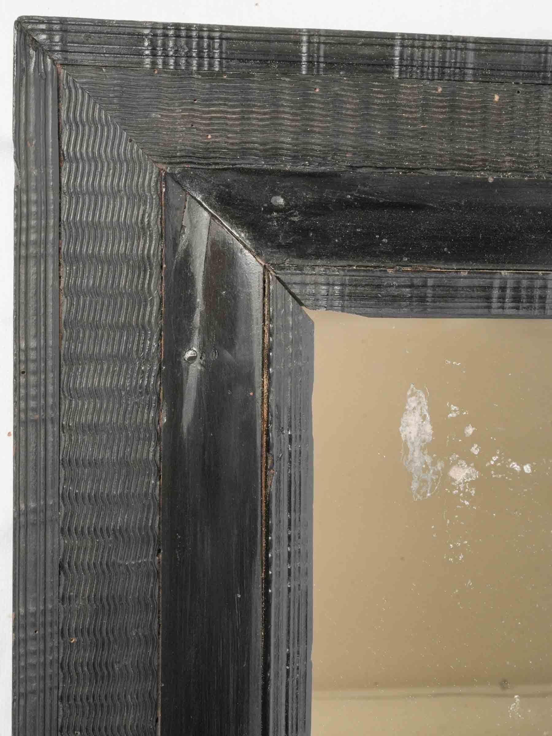 Handsome Antique Italian Ebonized Mirror w/ Rippled Baroque Frame & Original Mercury Plate - 36¼" x 30¾"