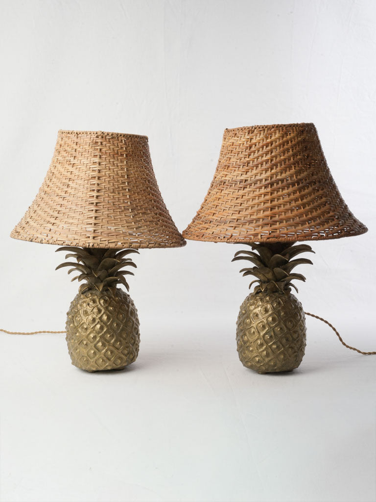 Antique rattan shade table lamp  