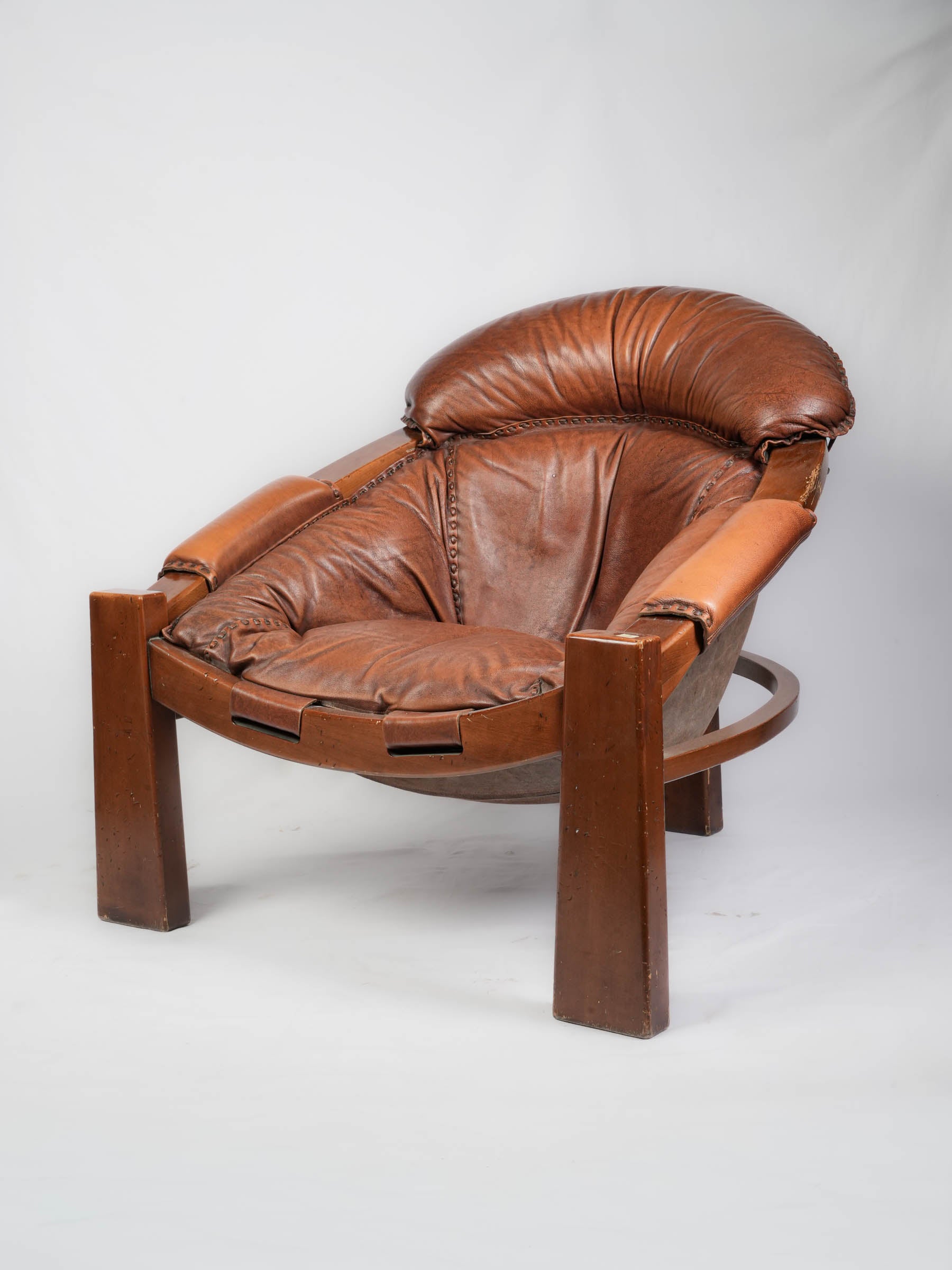 Brutalist-style wooden frame chair  