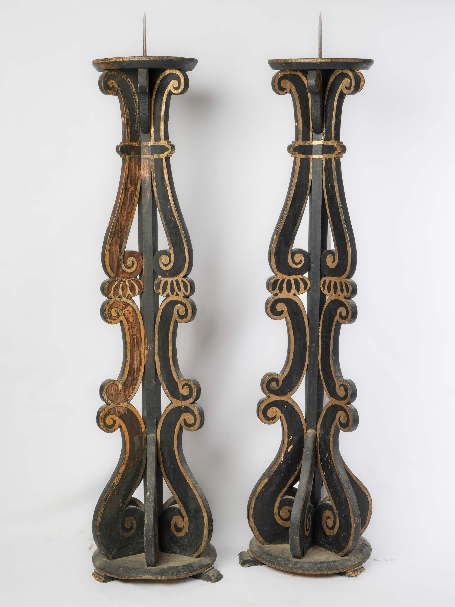 Antique Italian wooden torchère columns  