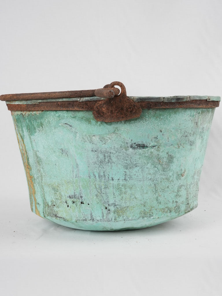 Antique copper cauldron w/ verdigris patina 20¾"