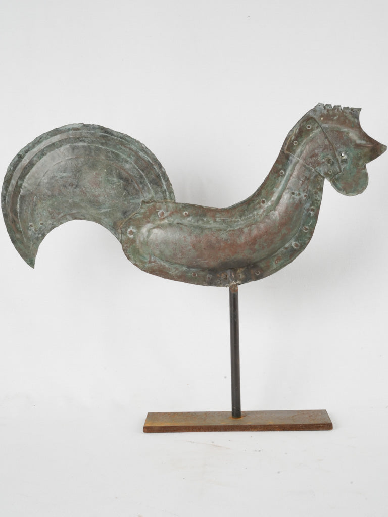 Aged verdigris patina rooster figurine