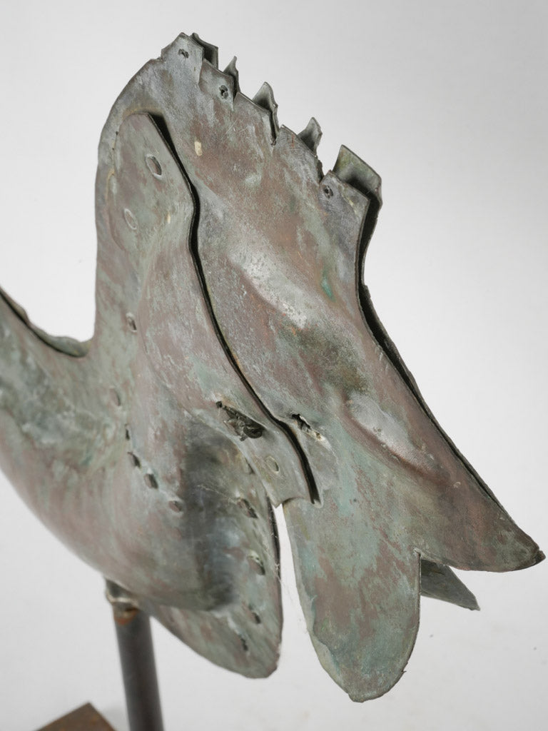 Patina-coated copper weathervane rooster