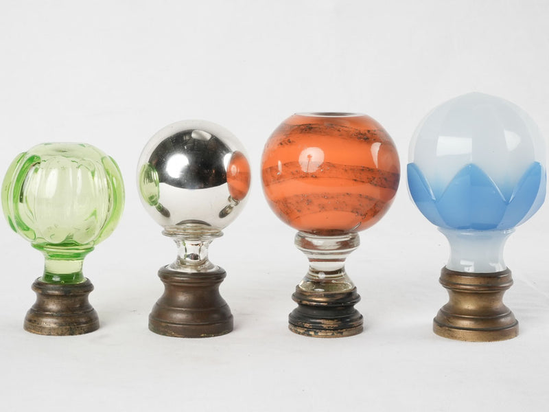 4 French glass balustrade balls or newel caps - 19th century