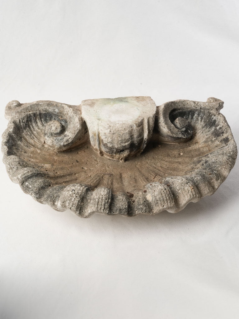 Hand-carved French shell-form birdbath  
