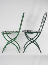 Set of seven antique French folding garden chairs - green