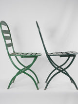 Set of seven antique French folding garden chairs - green