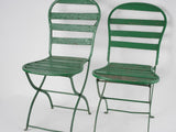Set of seven antique French folding garden chairs - green