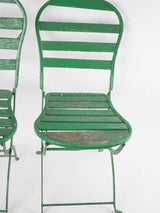 Set of seven antique French folding garden chairs - green