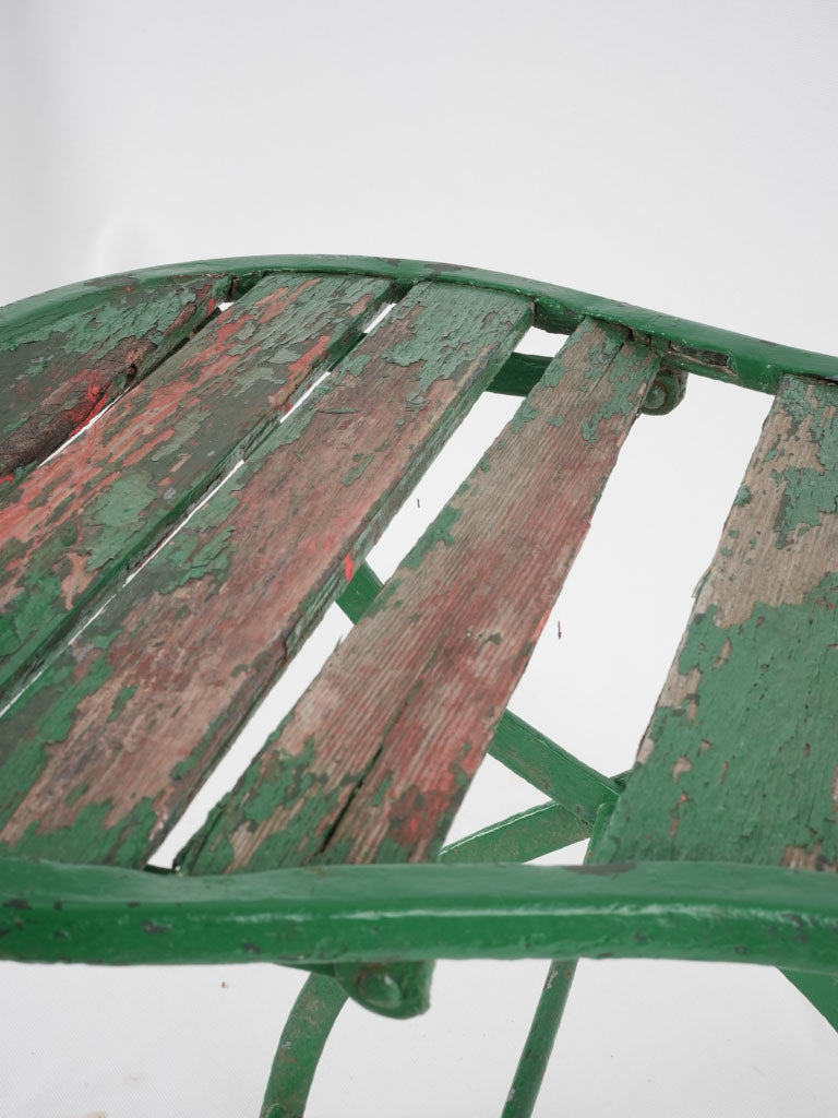 Set of seven antique French folding garden chairs - green
