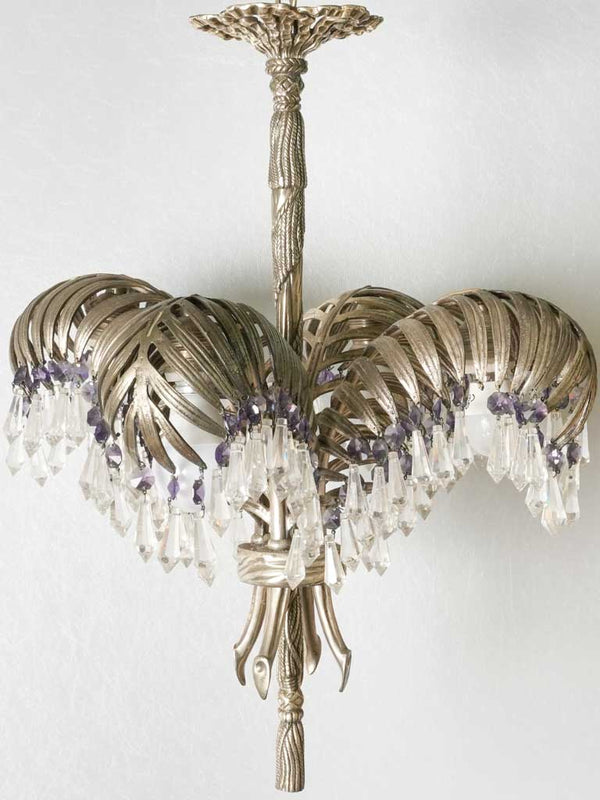 Antique silvered brass palm chandelier