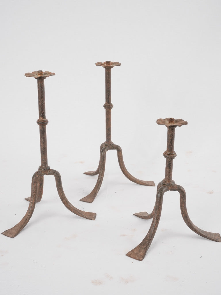 Collection of 3 wrought iron lamp bases / candlesticks 11½"